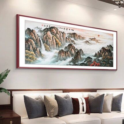 泰山日出靠山图旭日东升客厅挂画沙发背景墙高级感装饰画山水壁画