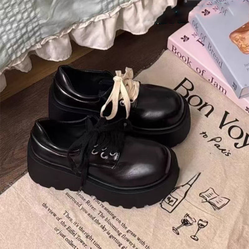 爆款系带松糕厚底小皮鞋女英伦风学院配裙子乐福鞋单鞋2024秋