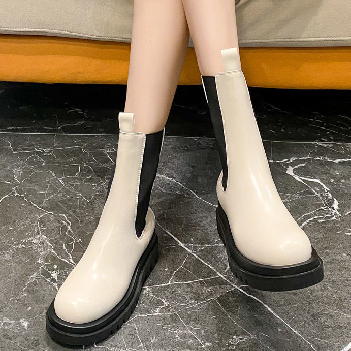 2025秋冬新款烟筒靴厚底增高马丁靴男中筒切尔西靴真皮短靴男潮牌