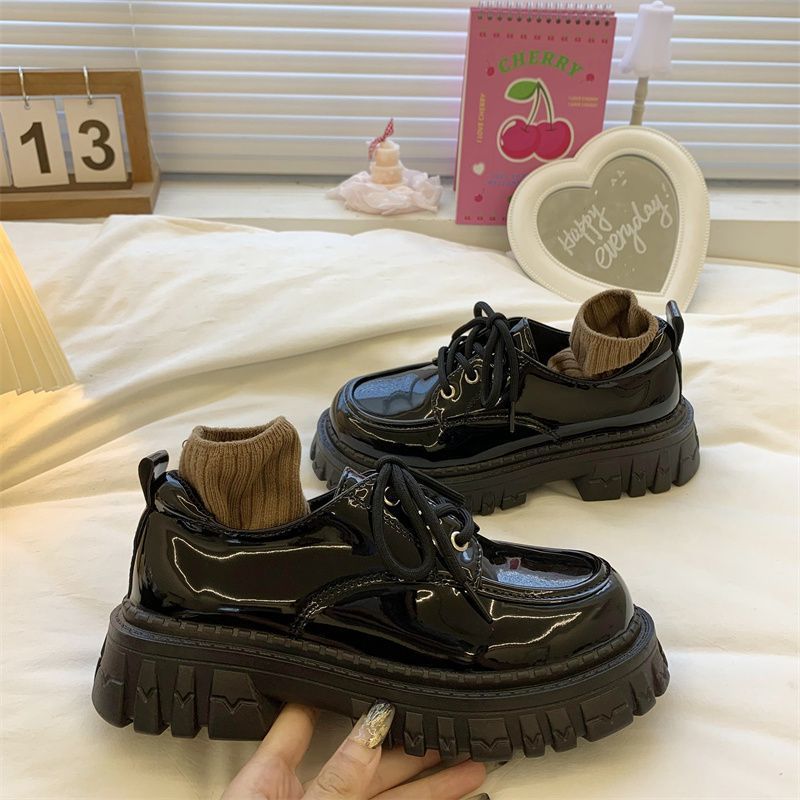 品牌真皮黑色厚底英伦风小皮鞋女2024新款百搭松糕鞋玛丽珍乐福鞋