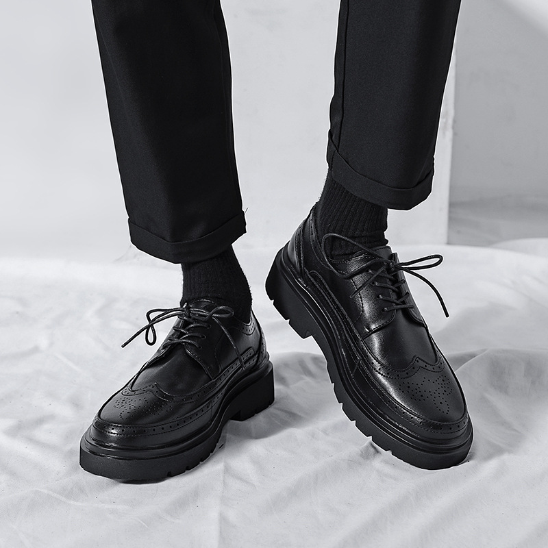 男鞋夏季透气2025新款英伦风布洛克皮鞋男士商务增高真皮新郎鞋子