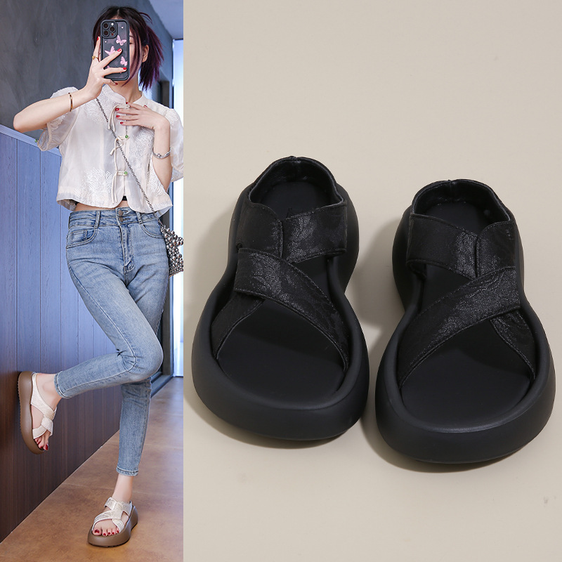 厚底凉拖鞋女夏外穿2025新款时尚高级感懒人一字拖沙滩凉鞋子34码