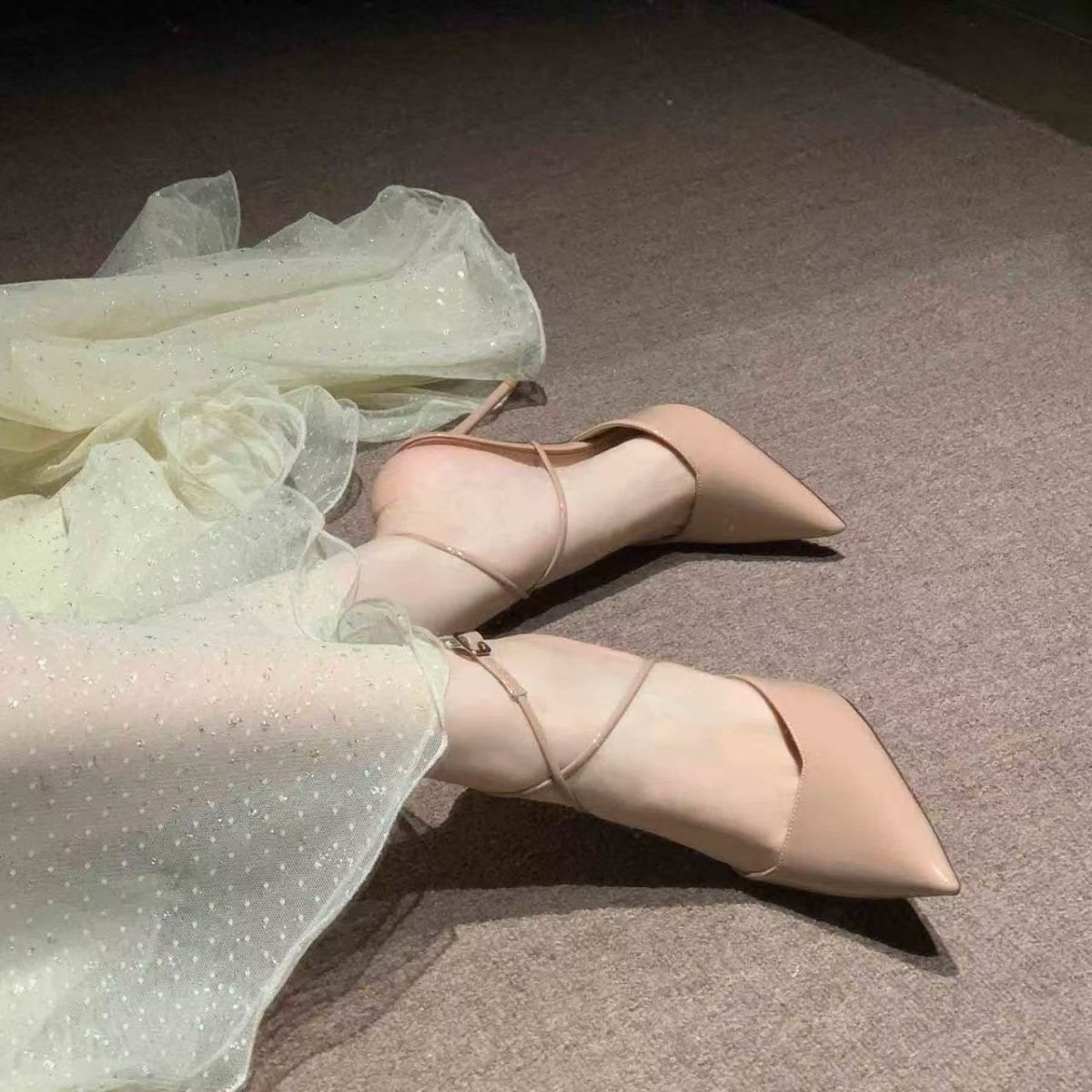 高跟鞋女2025年秋夏新款真皮百搭单鞋尖头细跟绑带绝美性感凉鞋女