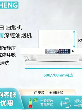 600/700mm天鹅白超薄油烟机小尺寸顶吸抽油烟机大吸力AI语音烟感