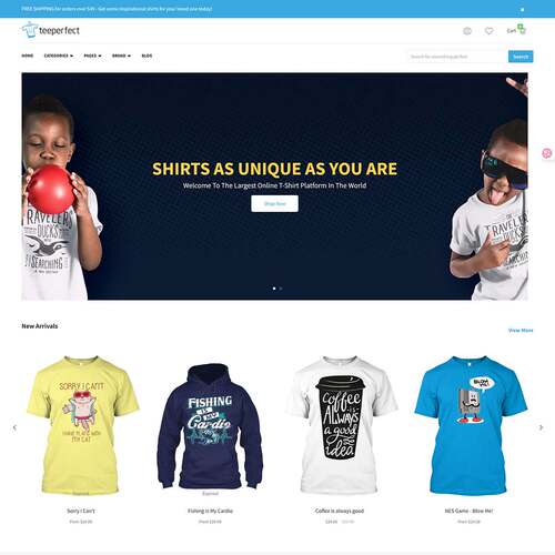 无风险TeePerfect商务T恤印刷产品直销POD定制Shopify2.0主题模板