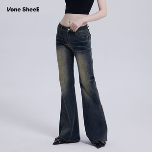 复古喇叭裤 修身 女裤 SheeE 子早秋 拖地裤 美式 窄版 Vone 微喇牛仔裤