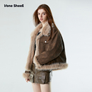 皮草机车服女式 复古毛毛短外套冬2025新款 皮毛一体 SheeE美式 Vone