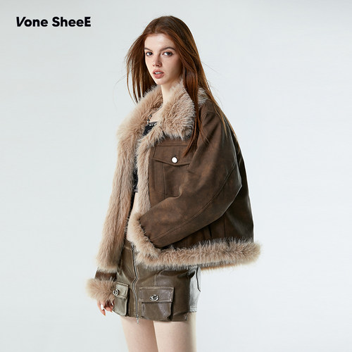 VoneSheeE皮毛一体短外套女