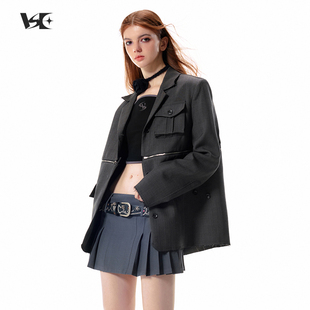 设计感可拆卸黑灰色格纹西装 早秋三穿可变套装 外套女 SheeE Vone