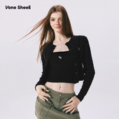 SheeE 2026秋冬针织衫 美式 修身 Vone 长袖 复古辣妹毛织开衫 短款 女