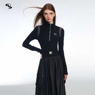 连衣裙女早秋 辣妹设计感小众艺术感撞色端庄黑色工装 Vone SheeE