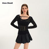 SheeE 毛衫 辣妹穿搭2026早秋薄款 Vone 针织衫 长袖 割烂罩衫 上衣女