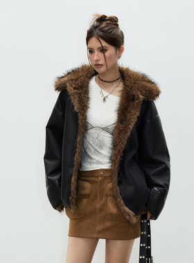 Vone SheeE美式复古黑色毛毛外套上衣女2026新款宽松百搭辣妹衣服