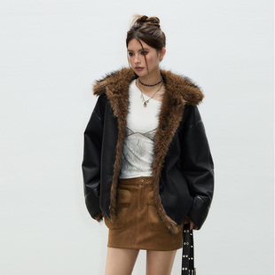 宽松百搭辣妹衣服 复古黑色毛毛外套上衣女2025新款 Vone SheeE美式