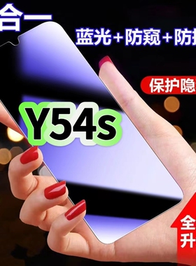 适用vivoY54S蓝光防窥膜V2045A黑边钢化膜步步高Y54S防偷窥手机膜护眼隐私保护膜5G全屏防摔爆屏幕玻璃高清膜