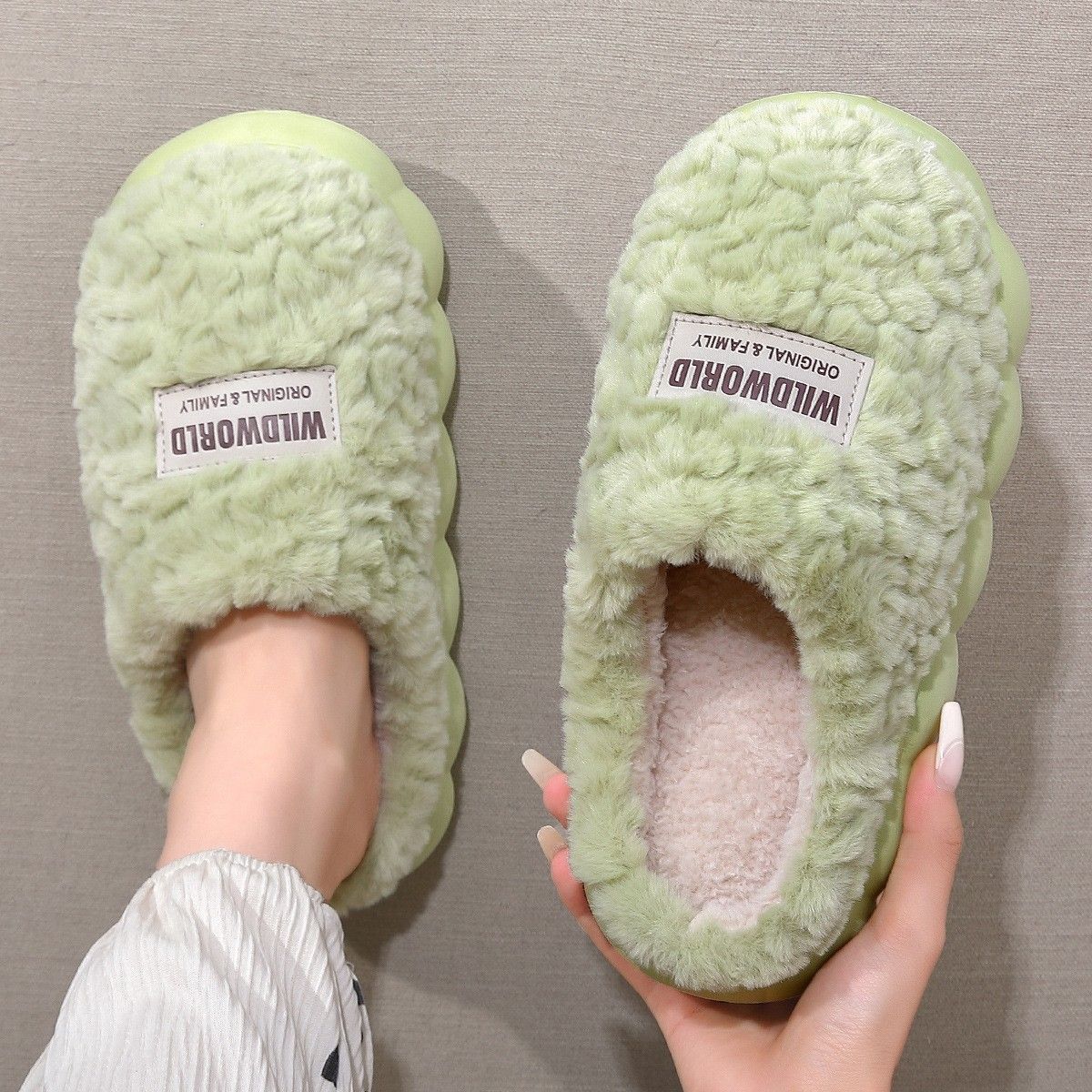 棉拖鞋女毛绒秋冬季厚底