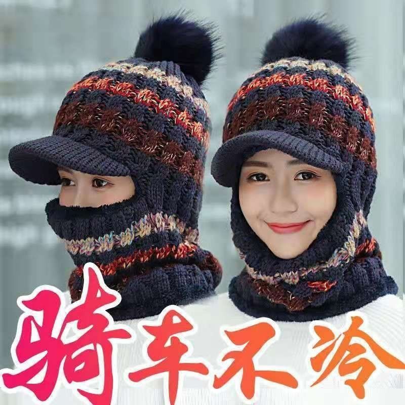 帽子女冬天加绒保暖连体