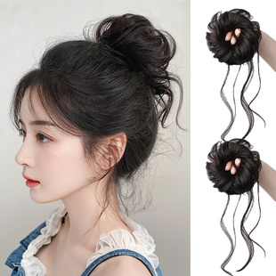 全真发丸子头假发发圈发包龙须花苞头盘发增发假发圈发苞真人发丝