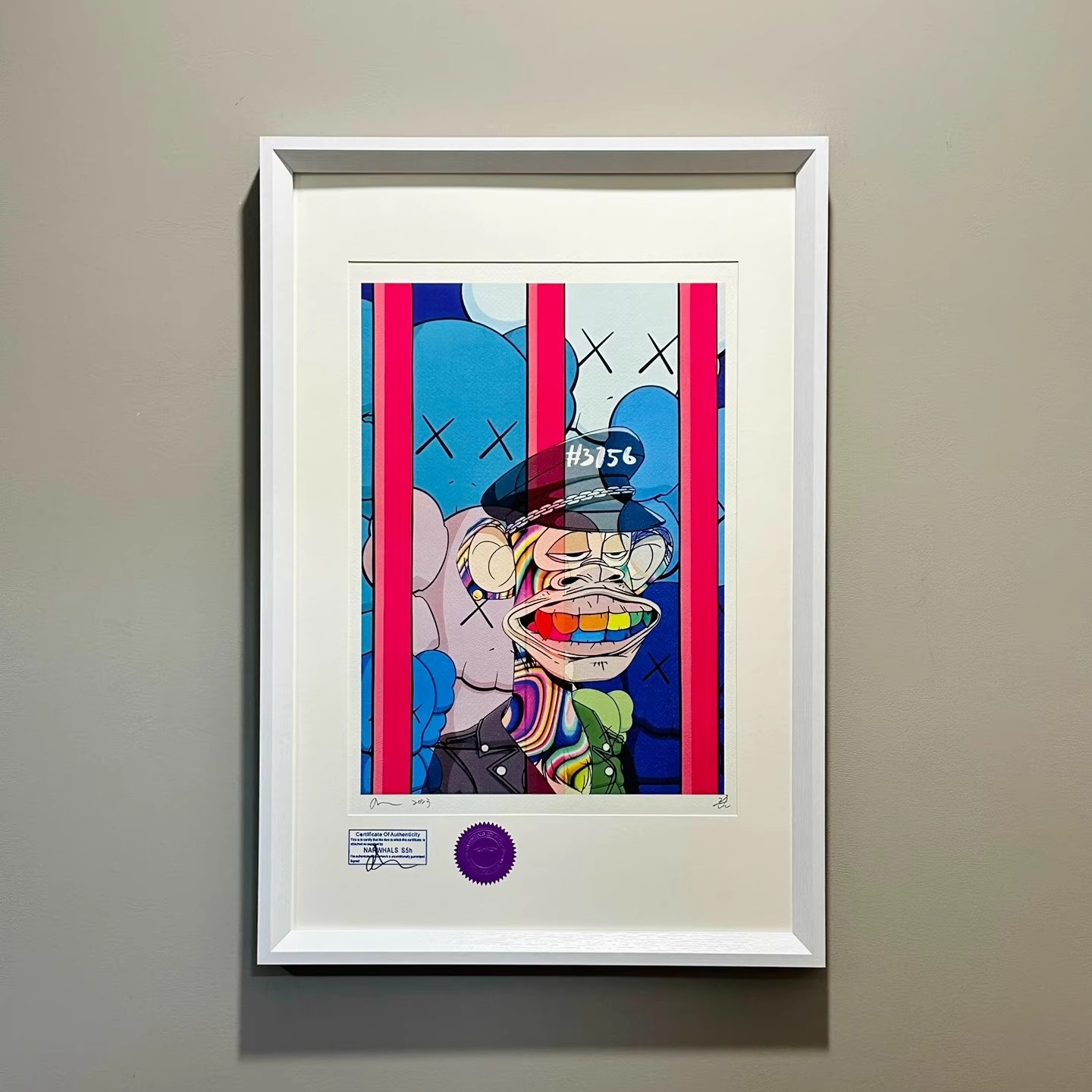 S5h正品限量挂画装饰画 Kaws&元宇宙NFT无聊猿#3756 潮流艺术版画