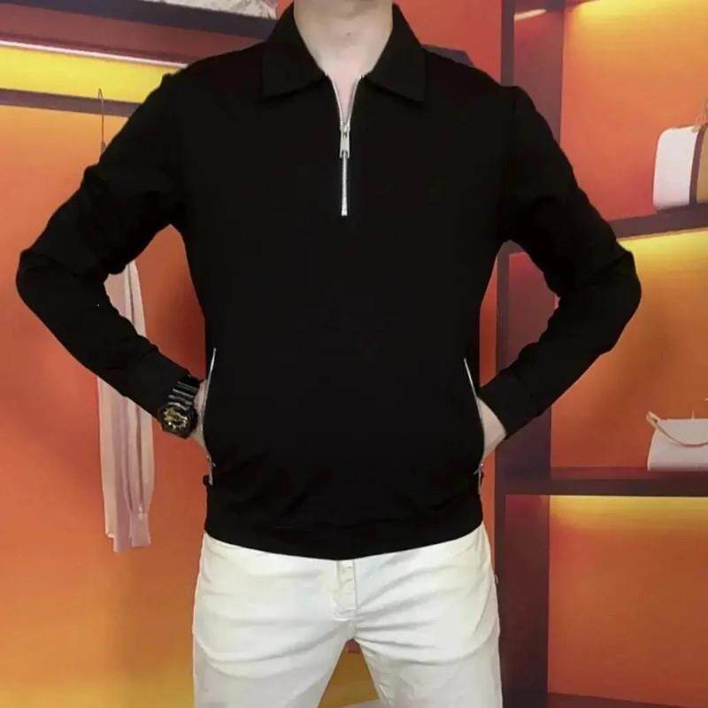 靓姐轻奢甄选秋季男翻领r长袖POLO衫时尚休闲k百搭拉链口袋修身卫