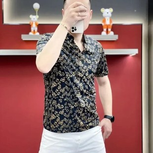 师凯服饰SK短袖 帅o气高端X碎花翻领T POLO衫 男夏商务休闲凉感衬衫