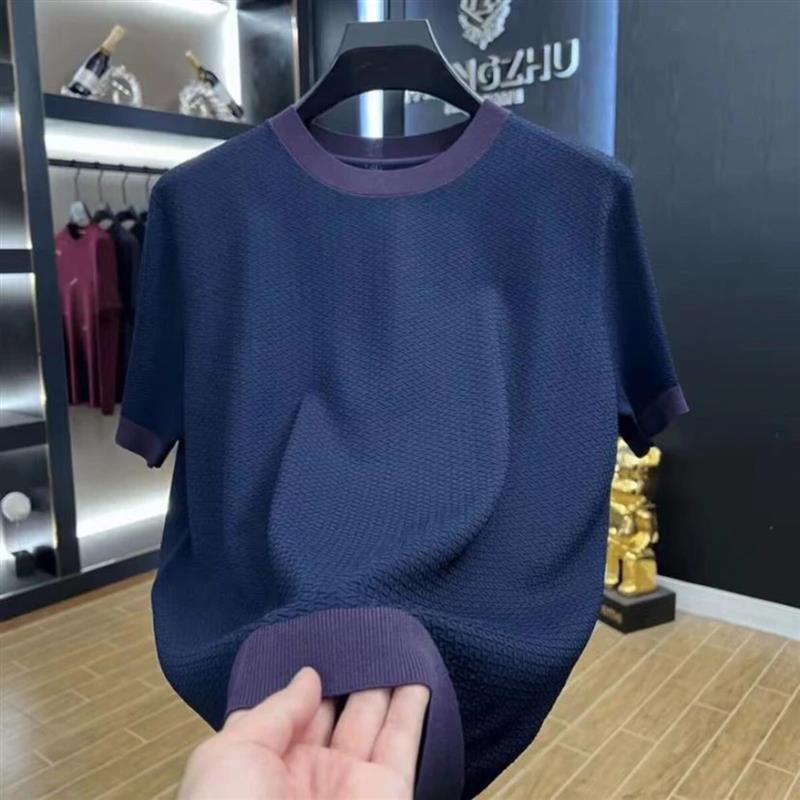 尊梵仕云服装专卖店立体织花老钱夏季圆领翻领针织衫男士短袖T恤