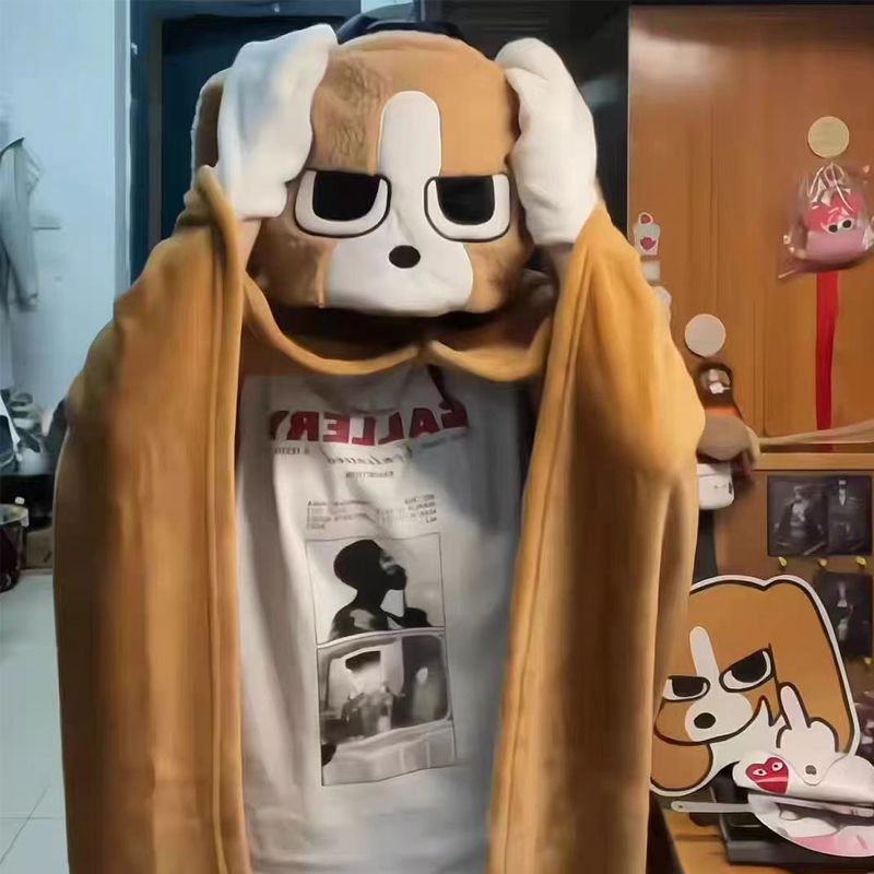 可爱小狗懒人连帽毛毯办