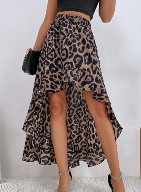 Casual Trend Irregular Leopard Print Skirt A-line Skirt