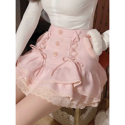 Winter lace up yarn knitted short skirt冬季系带毛线针织短裙
