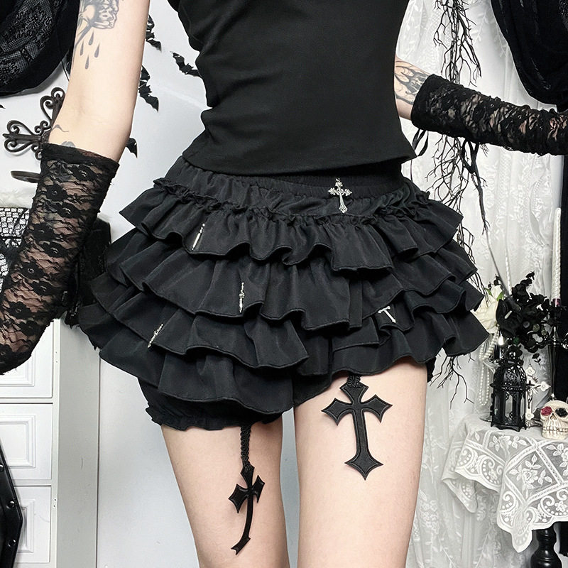Solid color elastic waistband short skirt 纯色松紧带中腰短裙