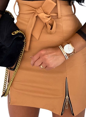 High Waist Mini Short Skirt Belt Black White Khaki Skirt短裙