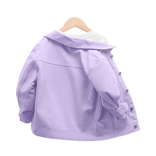 拉夏贝尔女童外套春秋款儿童春装上衣小女孩衣服大童牛仔夹克薄款