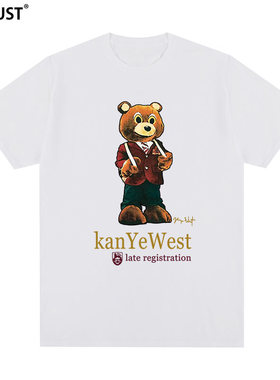 说唱界扛把子Kanye West短袖T恤侃爷辍学小熊嘻哈潮牌男女复古INS