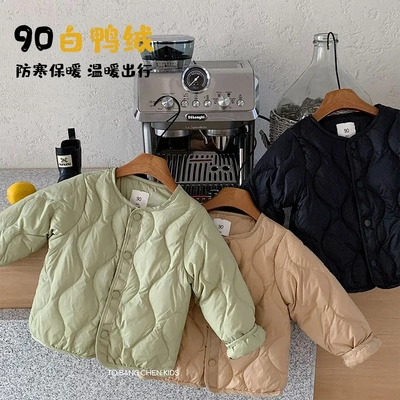 邦诚儿童轻薄羽绒服2025冬季新款男童90白鸭绒外套女宝宝纯色冬装