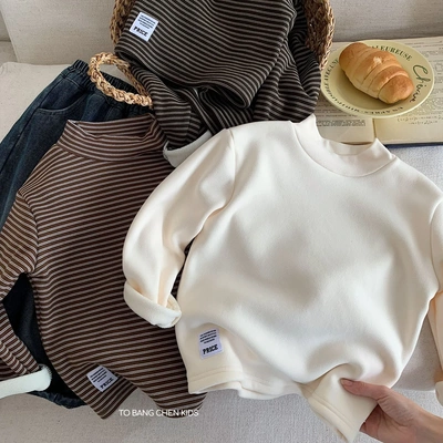 邦诚儿童半高领打底衫2025冬季新款男女童定标加绒打底衣男孩内搭