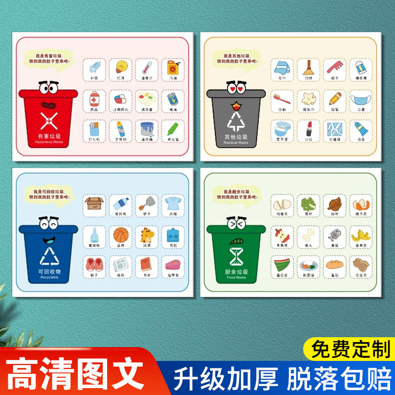 定制做你今天分类垃圾分类标识贴幼儿园垃圾分类可爱卡通环创主题墙
