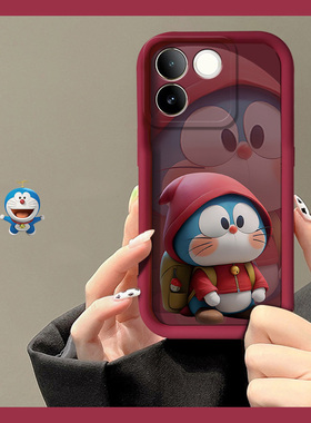 酒红色哆啦A梦适用vivos17pro手机壳s16e秋冬季s15卡通s12可爱s10叮当猫s9硅胶s7t软壳por超萌vivi创意vovo女