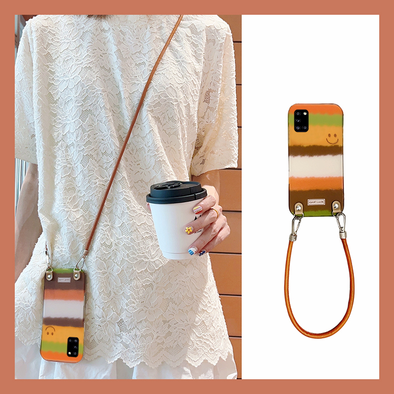 ins风拼色笑脸适用三星a90手机壳a80晕染a70s斜挎a50可背带a30挂绳a20斜跨a10硅胶a52新款a8s/galaxy/a53/f52