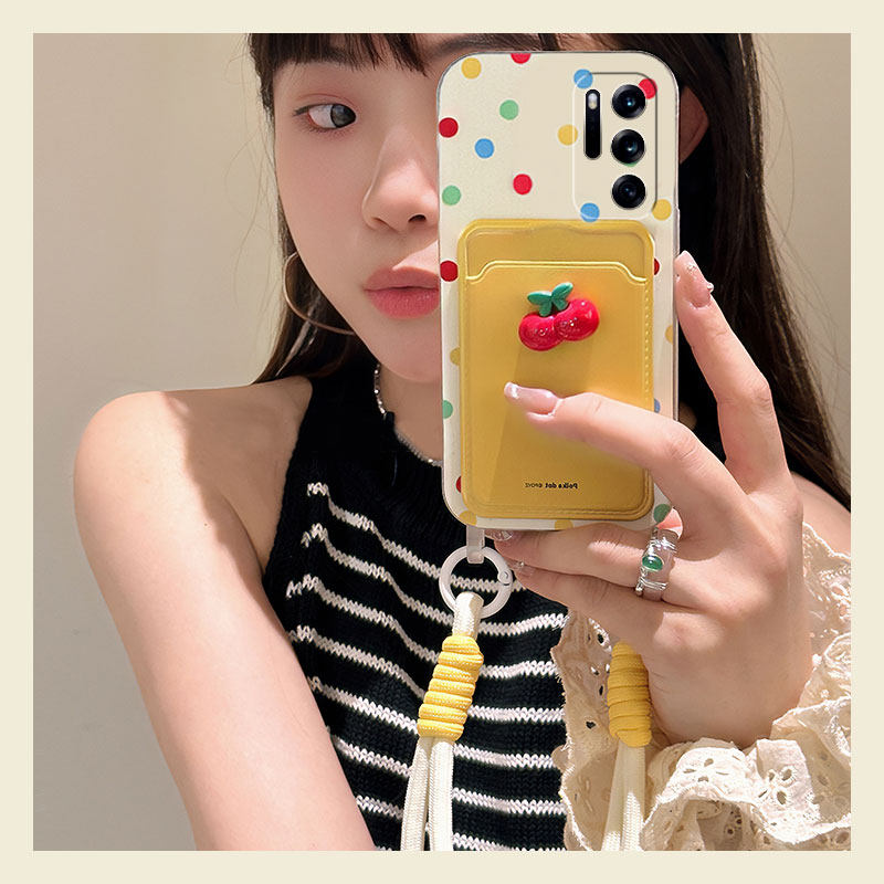 少女甜妹樱桃波点卡包插卡手机壳