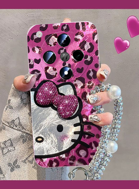紫色豹纹kt猫适用oppofindx8手机壳真我x50pro立体k12x水钻x7蝴蝶结realme挂链findx6pro日韩ultra硅胶x5/x3