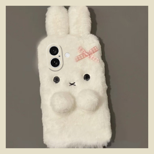 可爱米菲兔适用苹果iPhone16promax手机壳15plus立体14耳朵13mini迷你1211卡通xr8毛绒7xsmax6硅胶5s/se3秋冬