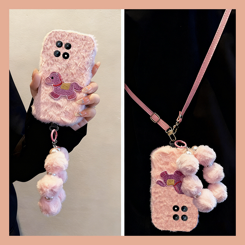 可爱刺绣马适用vivoiqoo15手机壳iqoo13pro斜挎12可背带11s秋冬季icoo10毛绒9卡通8毛茸茸7爱酷3立体iq00挂链