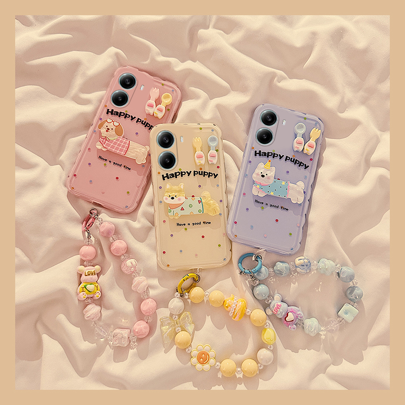 小狗餐具适用小米红米turbo4手机壳turbo4pro立体turbo3挂链por糖果色redmi卡通趣味少女心可爱全包防摔硅胶p