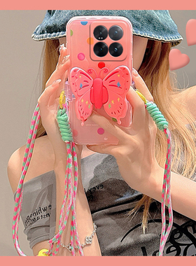 粉色波点适用小米14pro手机壳13ultra立体12spro蝴蝶结12x背夹11青春版10mix4可背9a/mi8se/civi4/3/2/1s硅胶