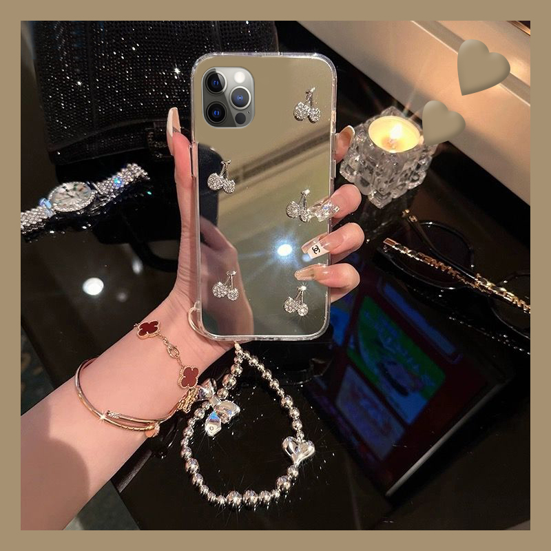 立体樱桃适用苹果iphone15promax手机壳14plus手链13mini日韩12pm镜面11por高级x8补妆镜xr7硅胶xsmax6se2se3