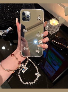 立体樱桃适用苹果iphone15promax手机壳14plus手链13mini日韩12pm镜面11por高级x8补妆镜xr7硅胶xsmax6se2se3