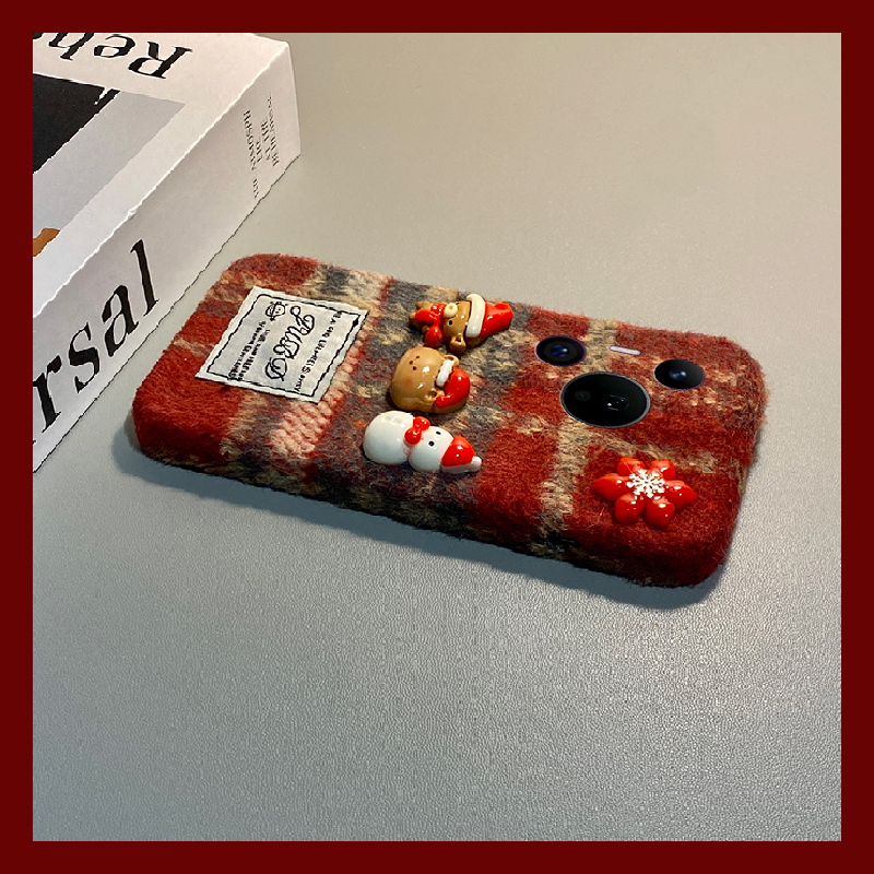 圣诞雪人小熊适用华为pura80pro+手机壳pura70ultra红色p60art格子40por+十p30秋冬季p20毛绒p10plus绒布卡通