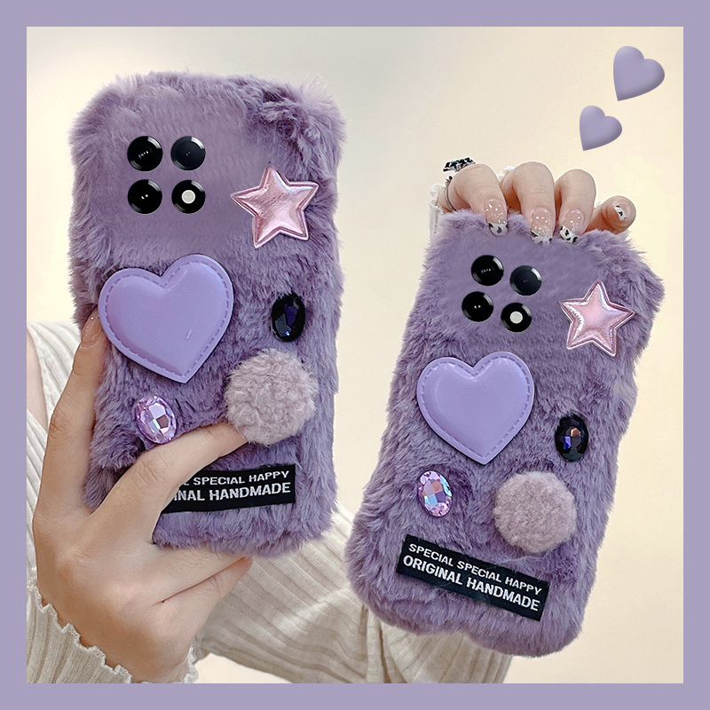 ins风星星爱心适用小米红米k80手机壳k70pro钻石k60e至尊版k50立体turbo4秋冬季3毛绒绒k40s软k30s/k30i/12x