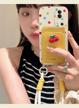 樱桃波点甜妹适用opporeno11pro手机壳reno10+十9插卡8卡通7se卡包6硅胶5k软壳4se趣味3个性ace2创意oppo女2z