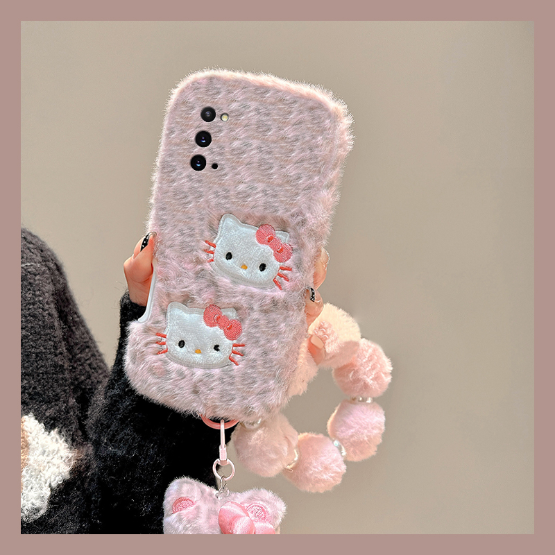 豹纹刺绣凯蒂猫适用三星a90手机壳a80挂件a70s挂链a50秋冬季a30毛绒a20毛茸茸a10卡通a52/a8s/galaxy/a53/f52